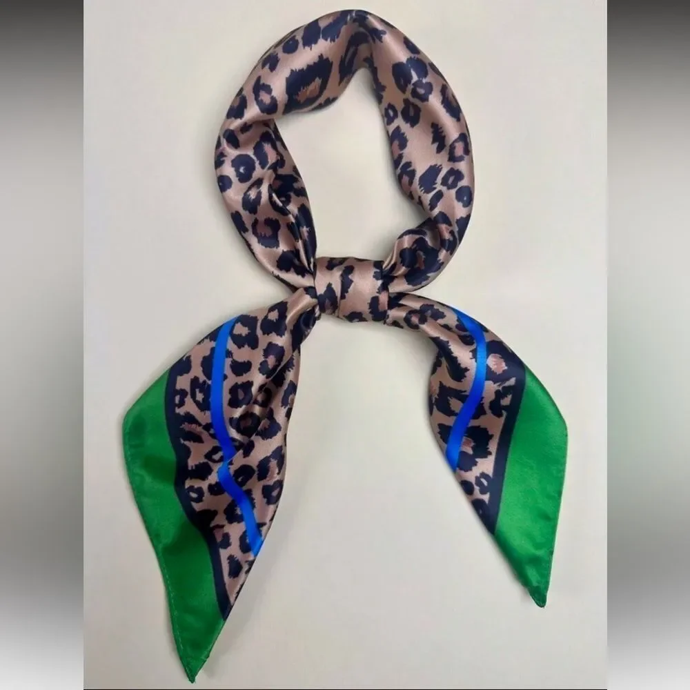 Leopard Print Scarf with Green Border G9